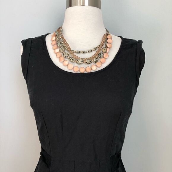 LOFT Black Linen Round Neck Waist Tie Belt Side Pockets Crew Neck Women’s Size 4 - Picture 3 of 7